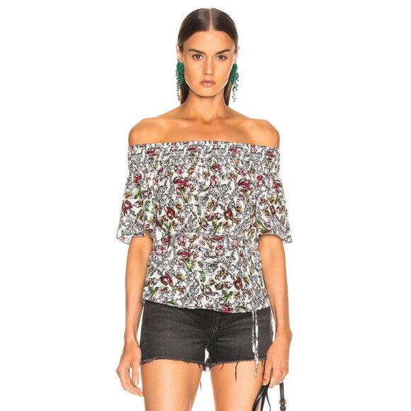 L'Agence Lucia Off Shoulder Smocked Blouse Ivory Multi Floral Size Small - Picture 1 of 7